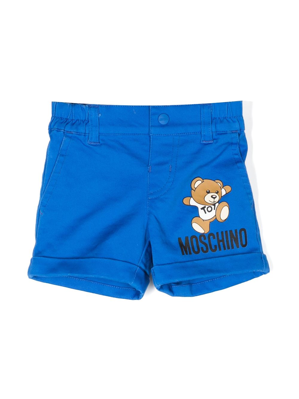 Moschino Kids Teddy Bear 印花松紧裤腰短裤 - 蓝色