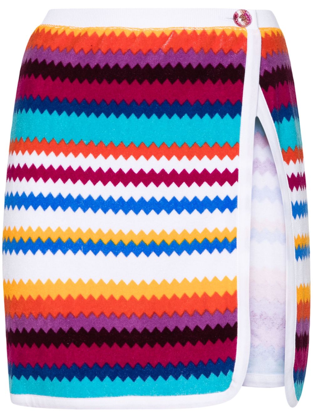 Missoni Terry 人字纹图案裹身式迷你半身裙 - 紫色
