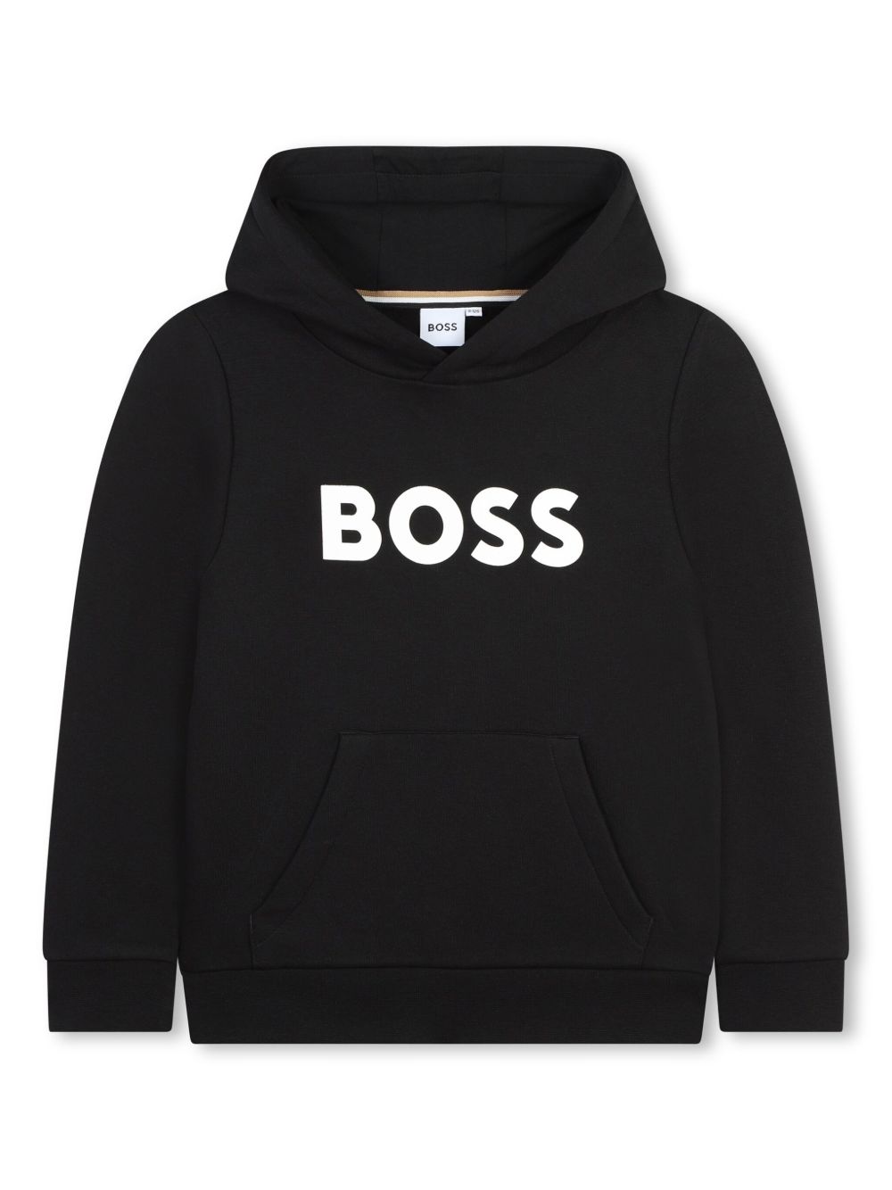BOSS Kidswear logo印花抓绒衬里连帽衫 - 黑色