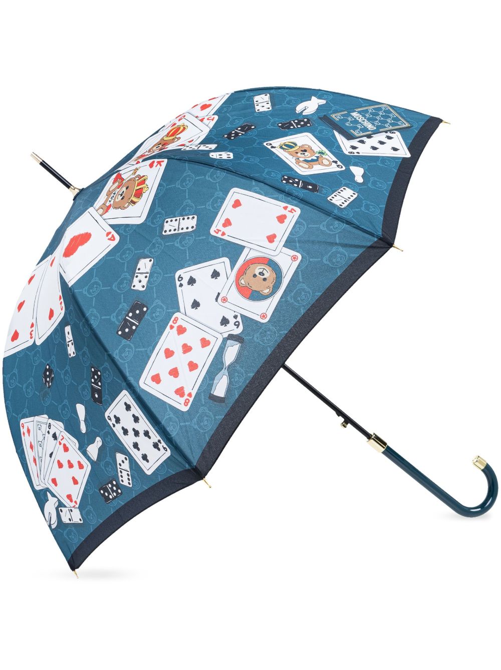 Moschino 扑克牌印花弯钩手柄雨伞 - 蓝色