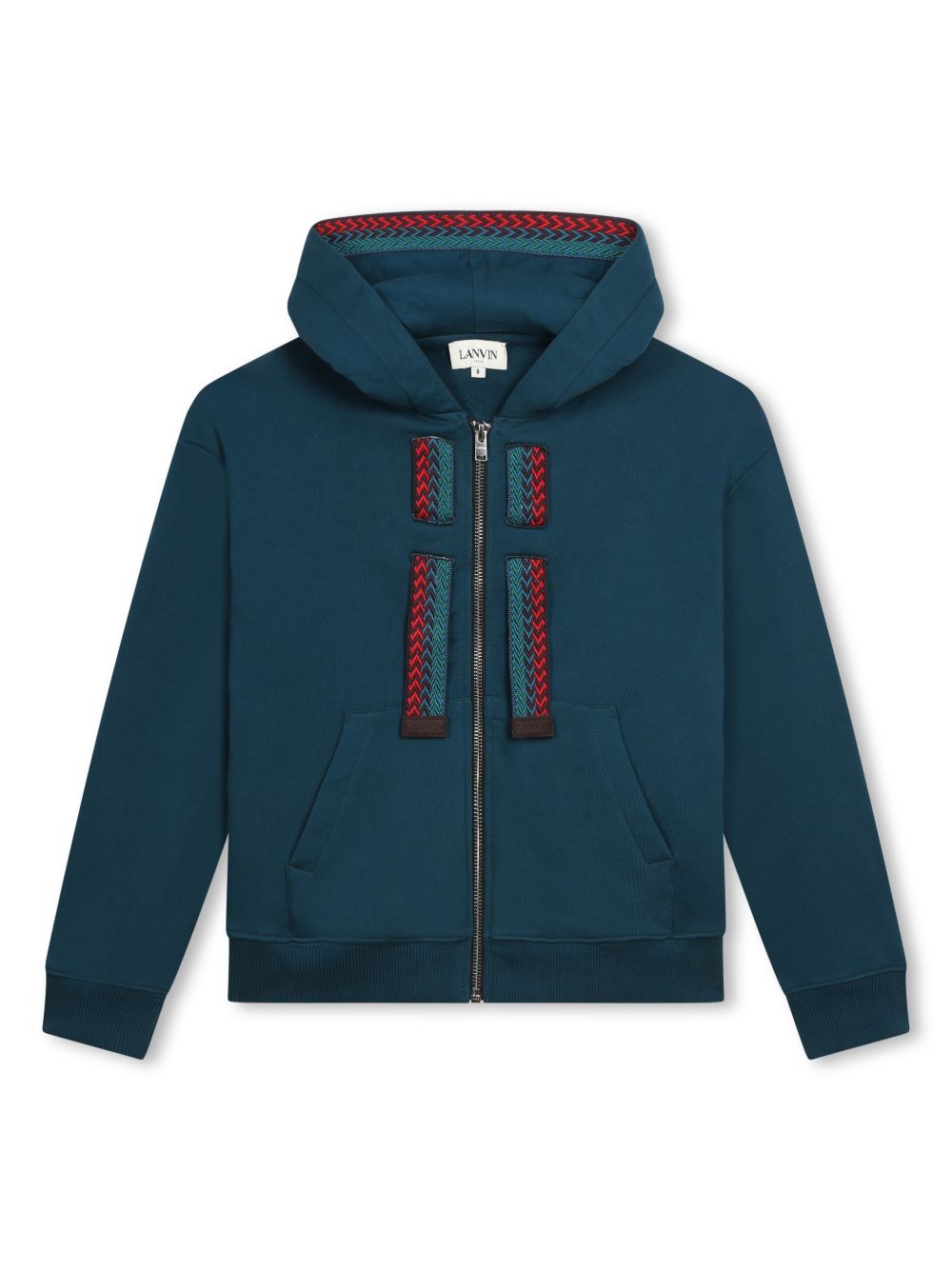 Lanvin Enfant logo刺绣拉链连帽衫 - 蓝色