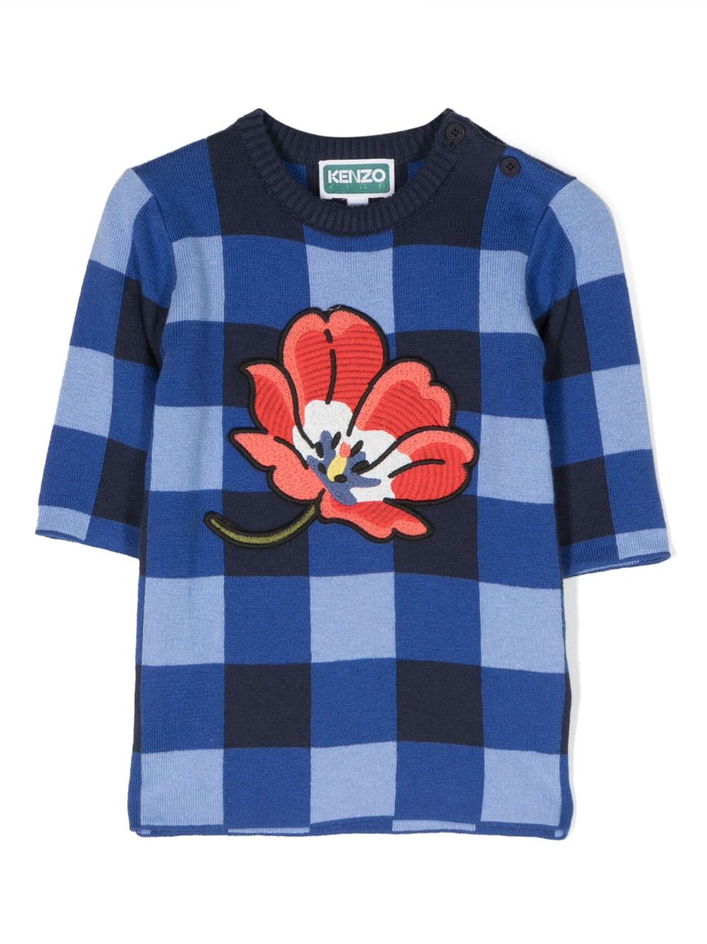 Kenzo Kids 格纹印花连衣裙 - 蓝色