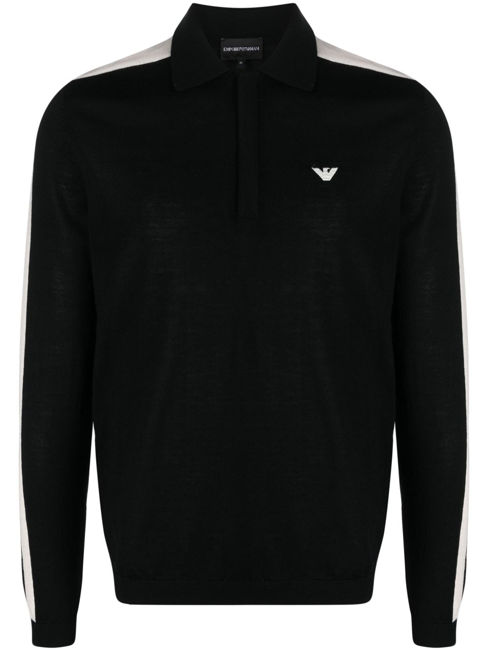 Emporio Armani logo刺绣初剪羊毛polo领毛衣 - 黑色