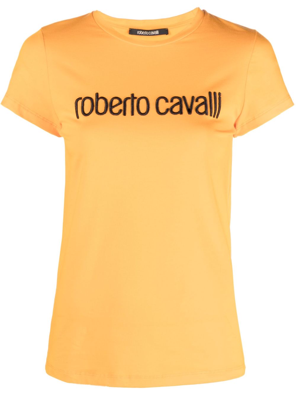 Roberto Cavalli logo刺绣圆领T恤 - 橘色