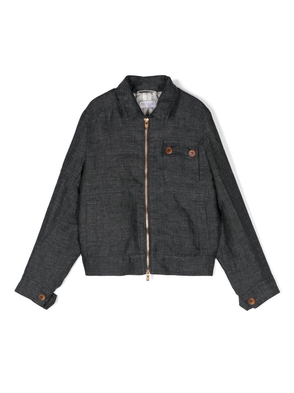 Brunello Cucinelli Kids 经典领亚麻夹克 - 黑色