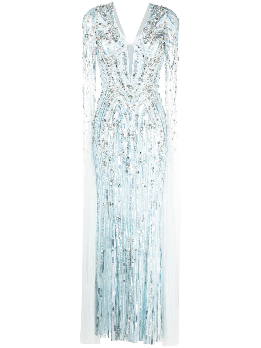 Jenny Packham Planelto 亮片缀饰超长连衣裙 - 蓝色