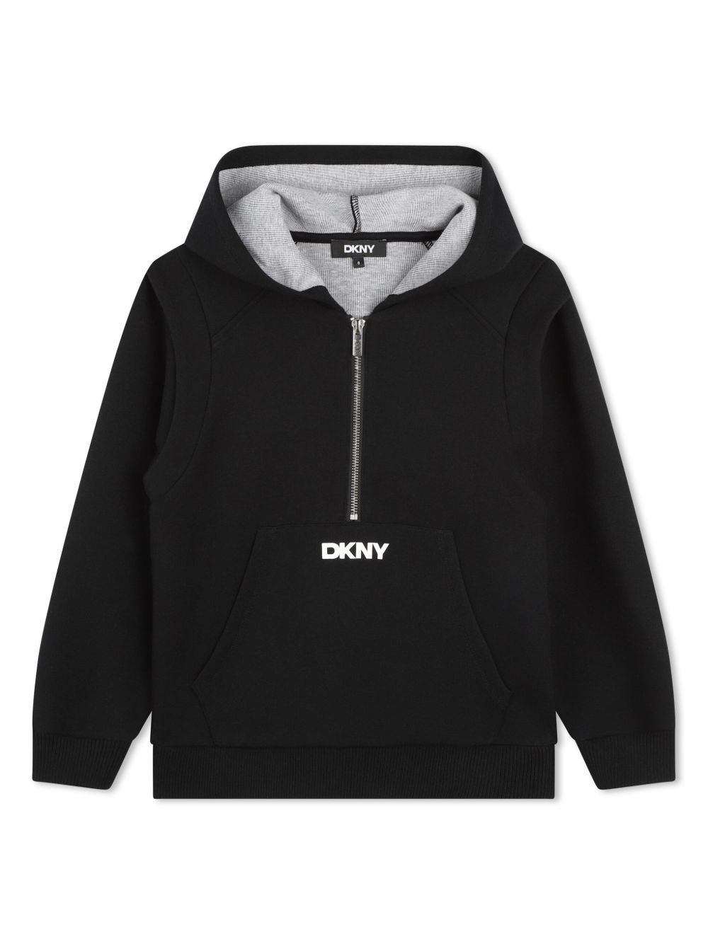 Dkny Kids logo印花拉链连帽衫 - 黑色