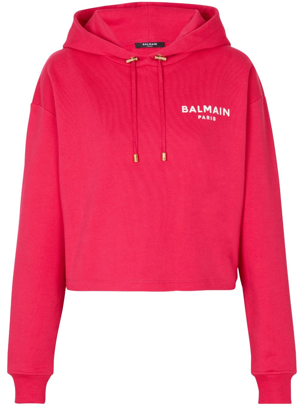 Balmain logo植绒短款连帽衫 - 粉色