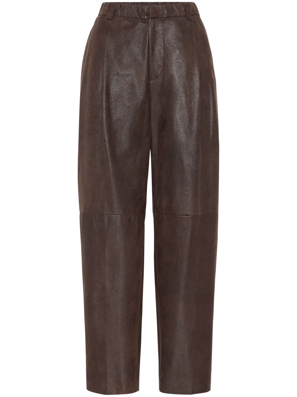 Brunello Cucinelli 直筒皮裤 - 褐色