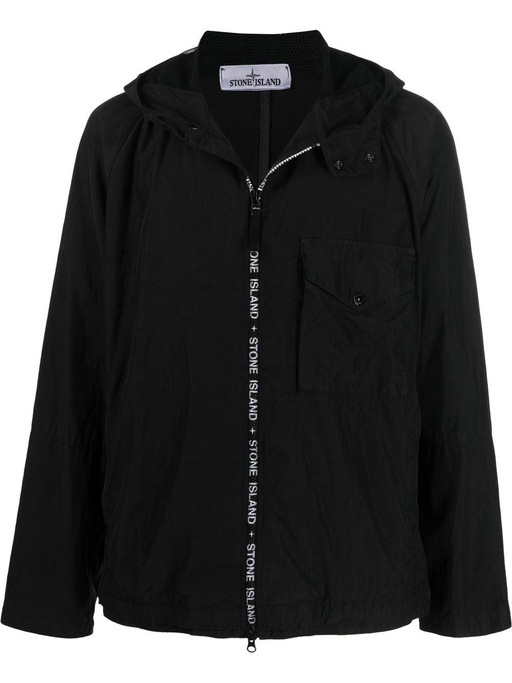 Stone Island logo边饰连帽夹克 - 黑色