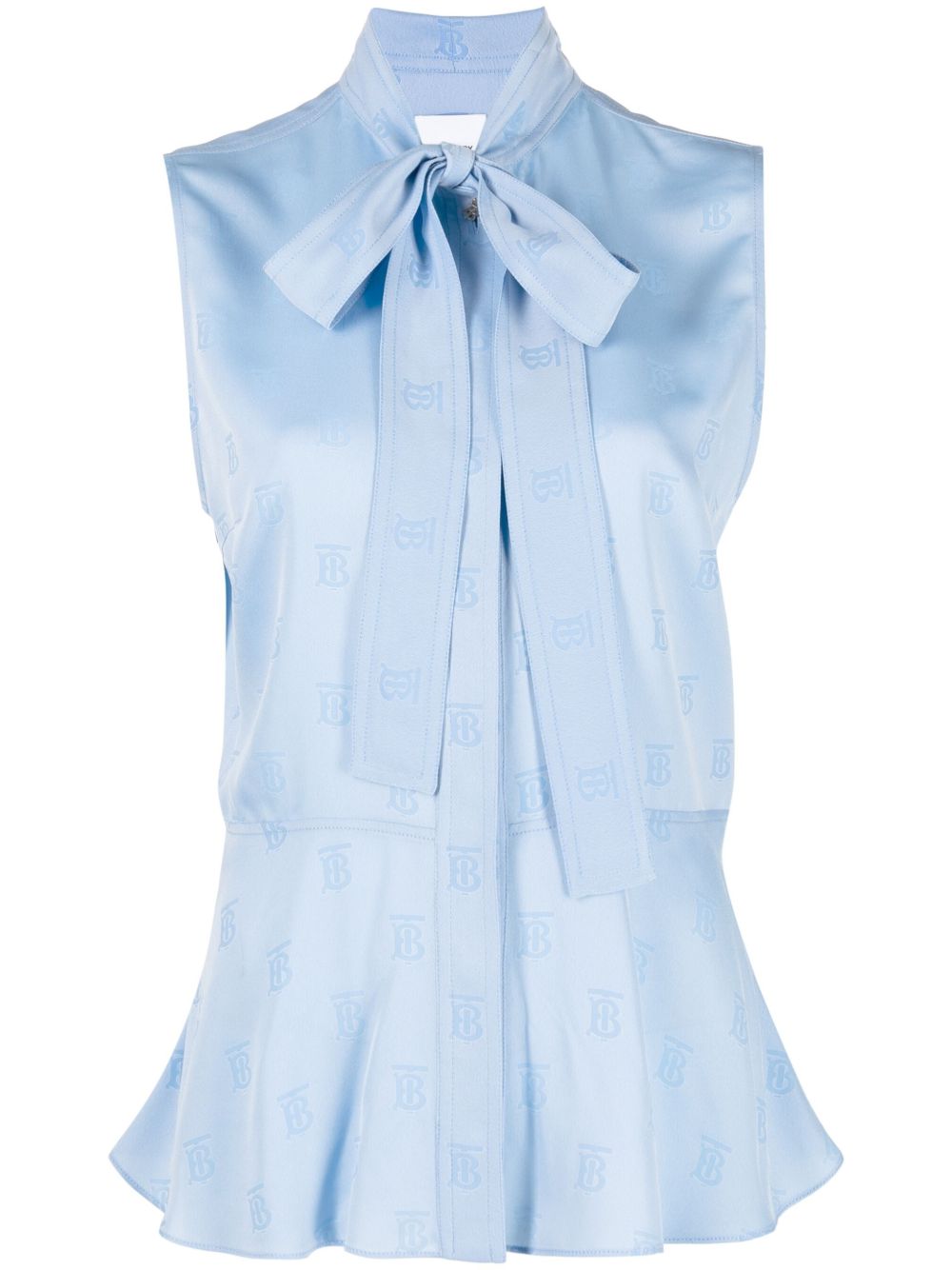 Burberry logo提花真丝蝴蝶结罩衫 - 蓝色