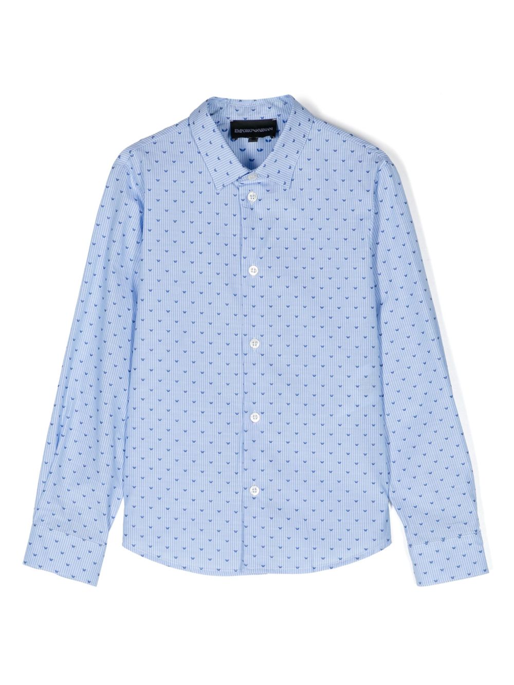 Emporio Armani Kids 条纹棉衬衫 - 蓝色