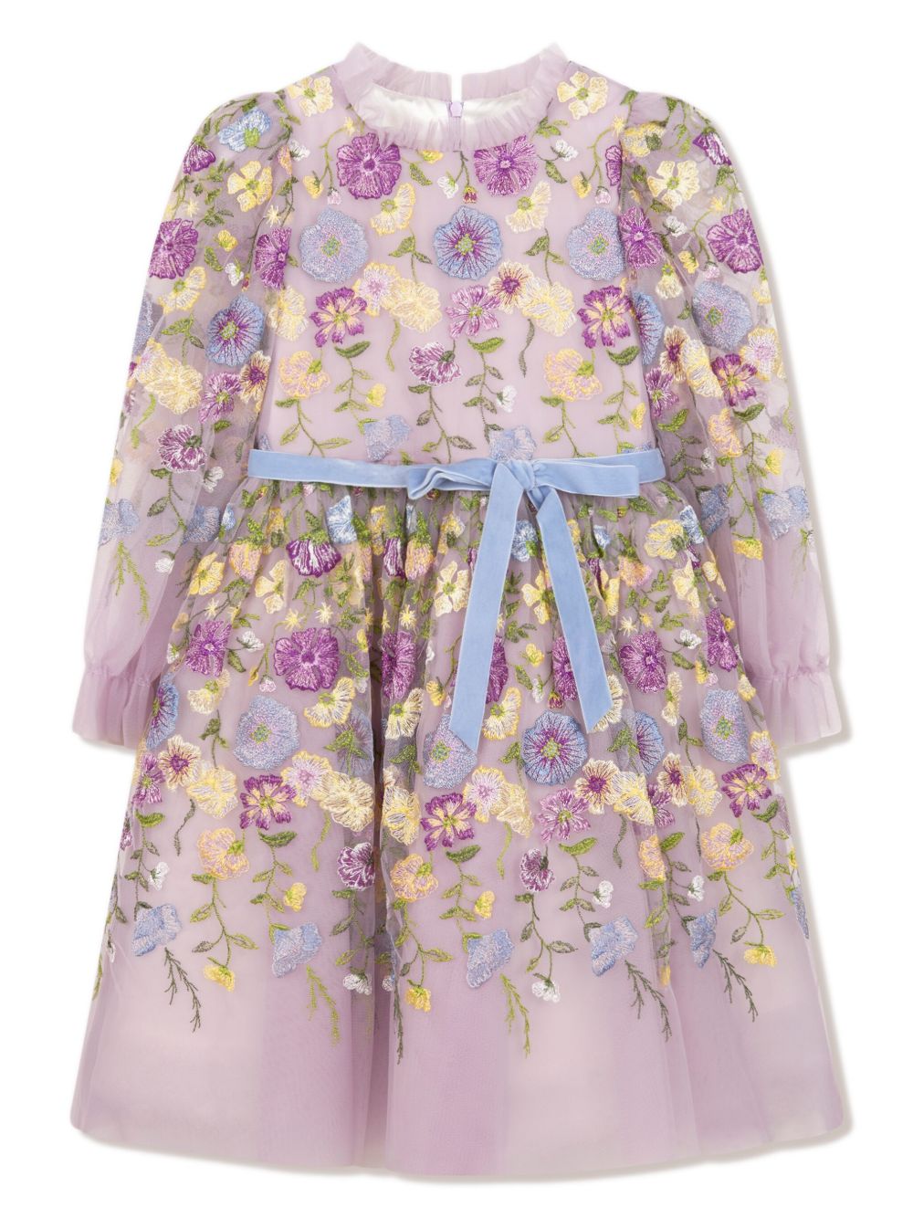 MARCHESA KIDS COUTURE 花卉刺绣薄纱连衣裙 - 紫色