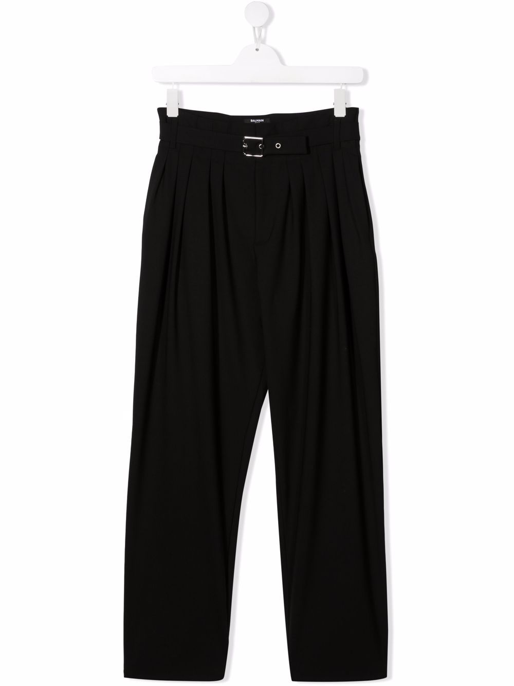 Balmain Kids 巴尔曼 工字褶束腰长裤 - 黑色