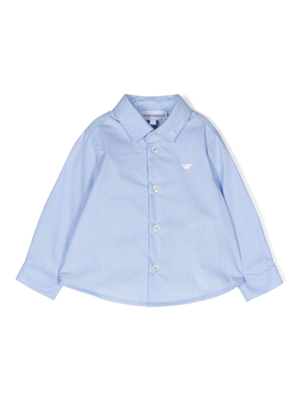 Emporio Armani Kids 条纹刺绣棉衬衫 - 蓝色