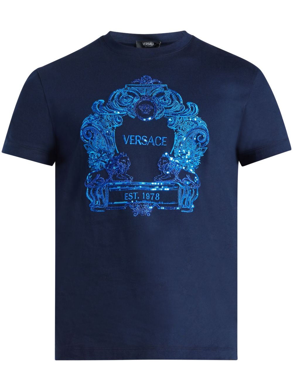 Versace Cartouche 棉T恤 - 蓝色