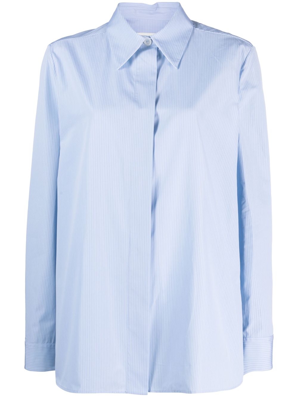 Jil Sander 隐藏式开合条纹棉衬衫 - 蓝色