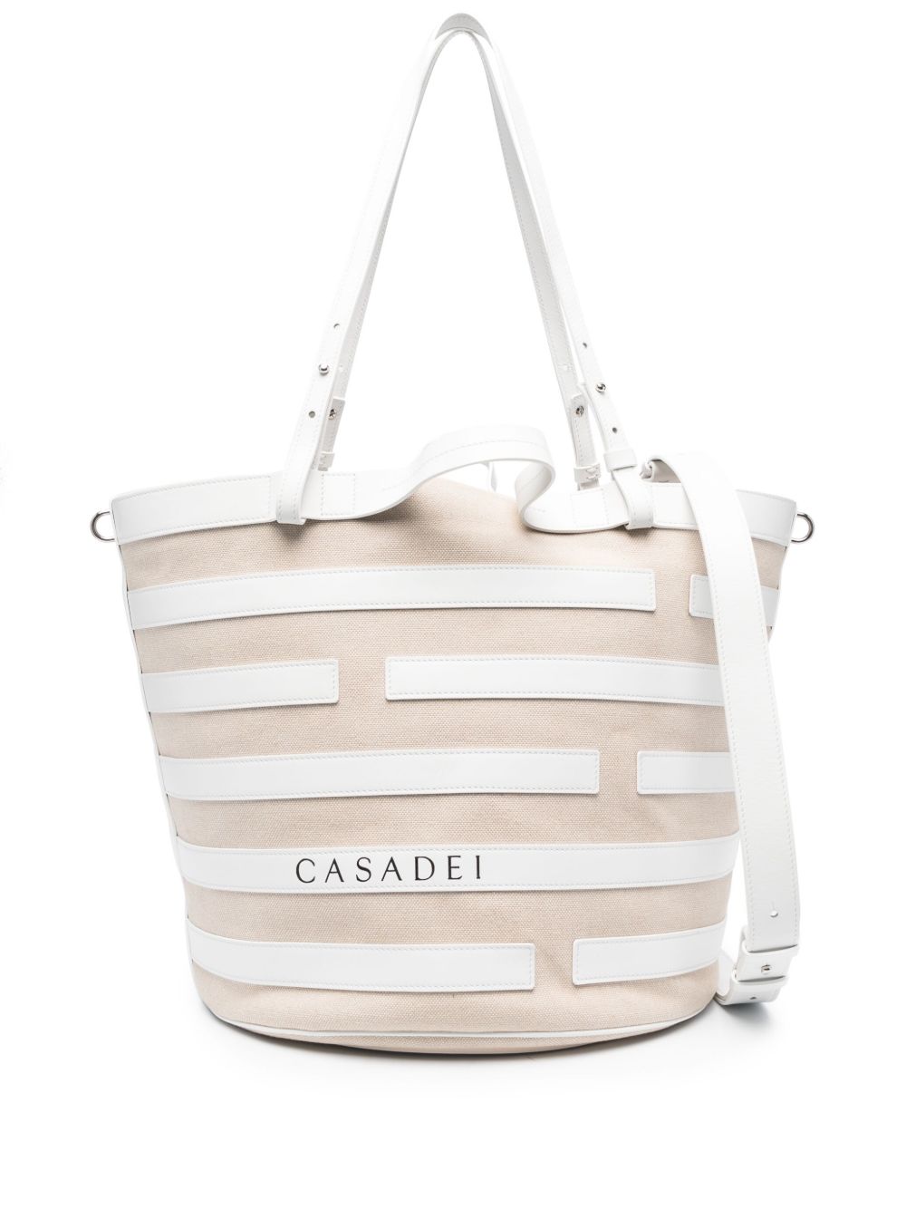 Casadei 条纹图案皮质手提包 - 中性色