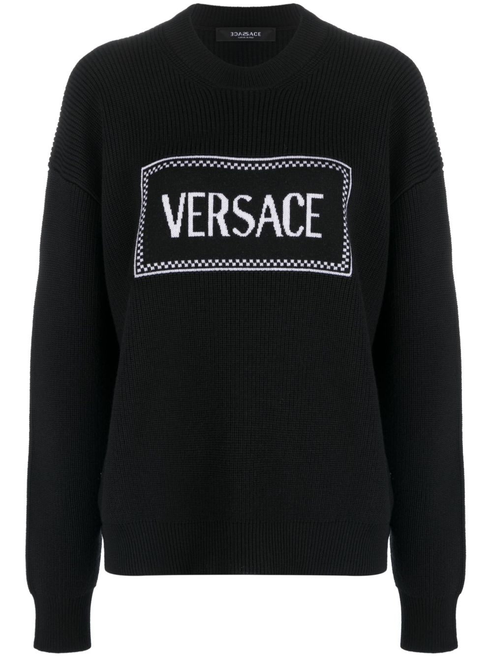 Versace logo嵌花罗纹毛衣 - 黑色