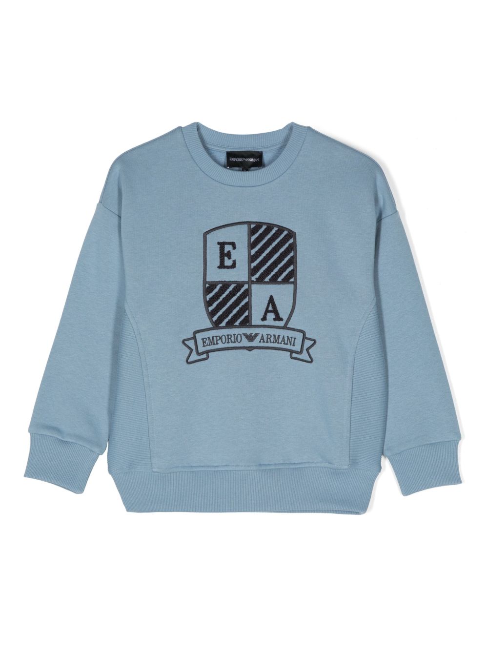 Emporio Armani Kids logo刺绣平纹针织卫衣 - 蓝色