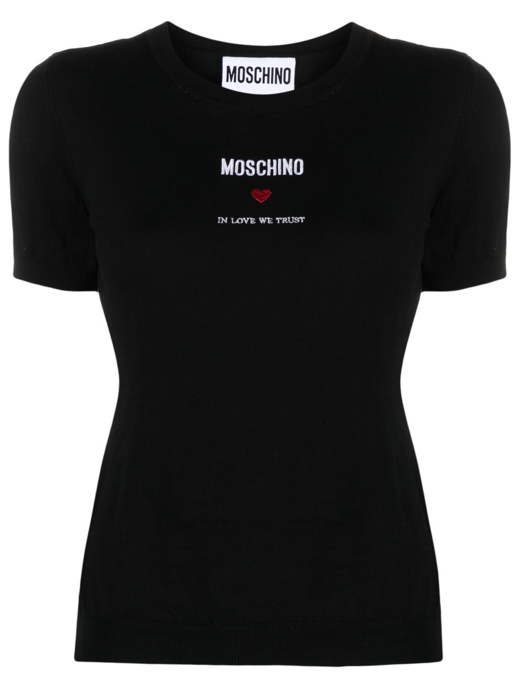 Moschino logo刺绣棉针织上衣 - 黑色