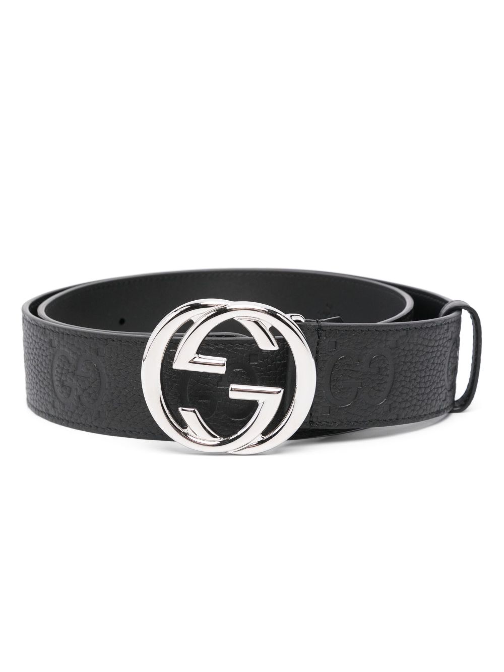 Gucci Interlocking G 扣环腰带 - 黑色