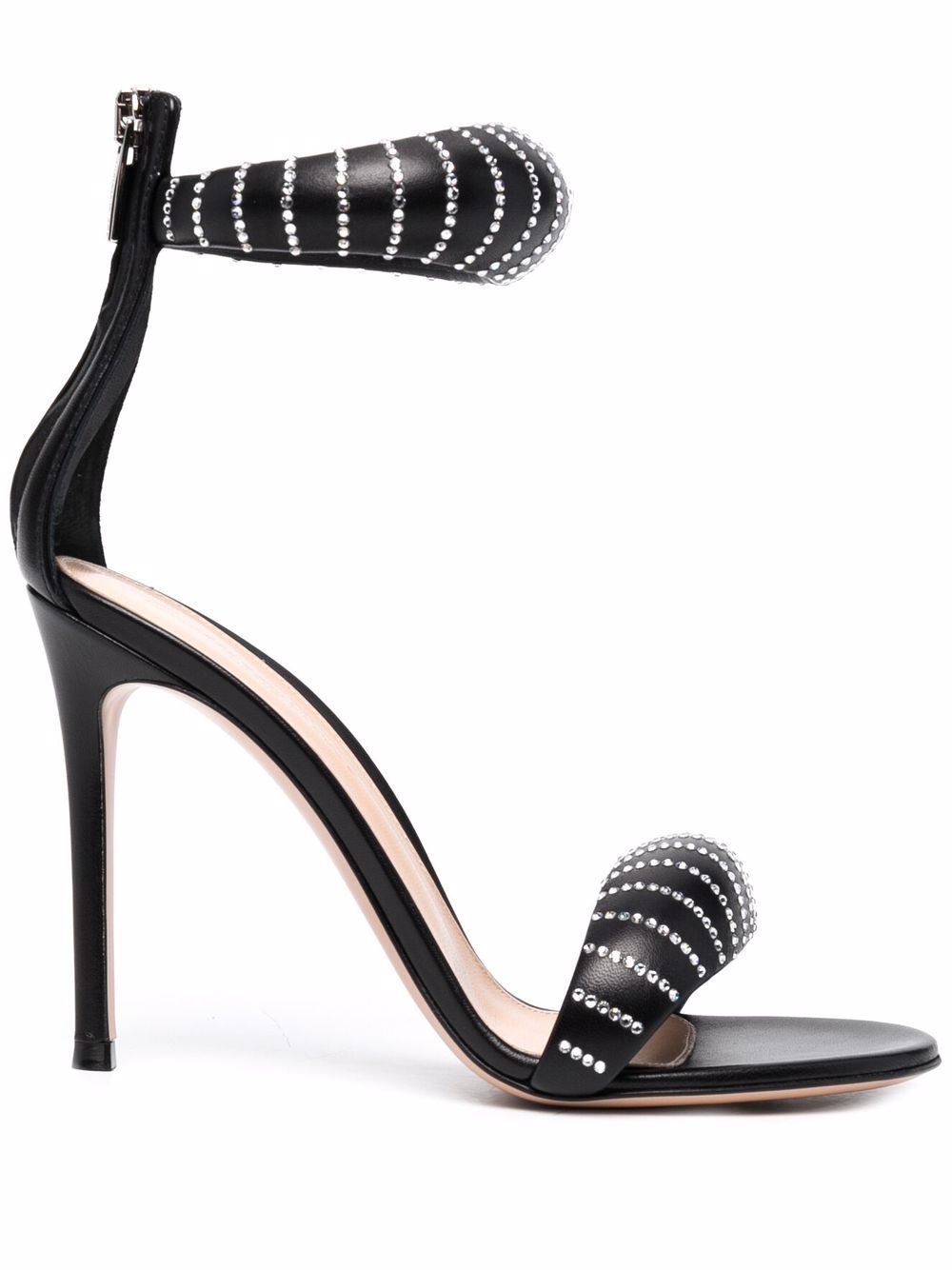 Gianvito Rossi 晶饰缀饰皮质凉鞋 - 黑色