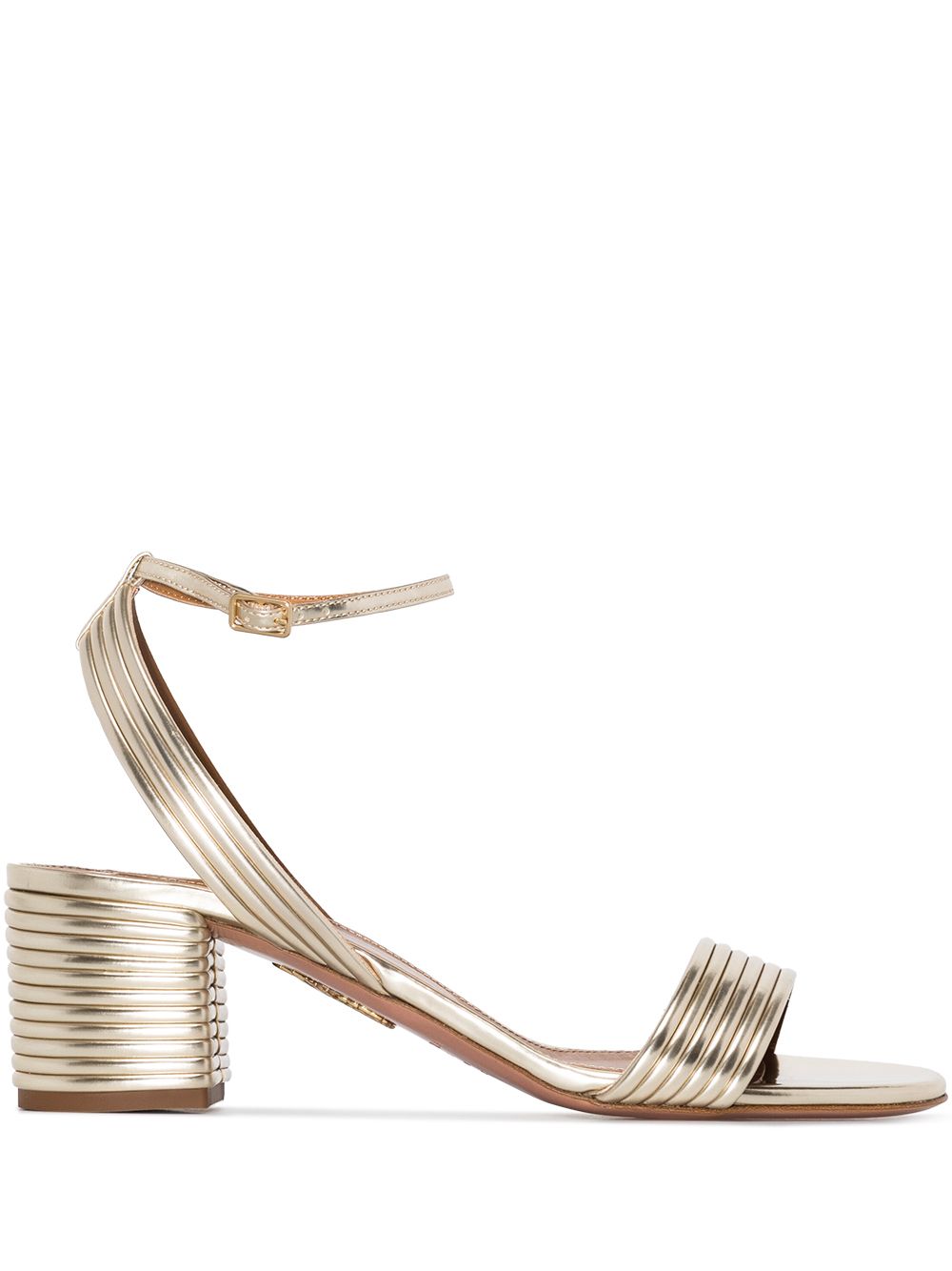 Aquazzura Sundance 50金属感罗纹真皮凉鞋 - 金色