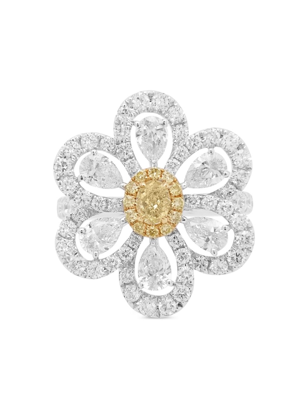 HYT Jewelry 钻石鸡尾酒铂金戒指 - 银色