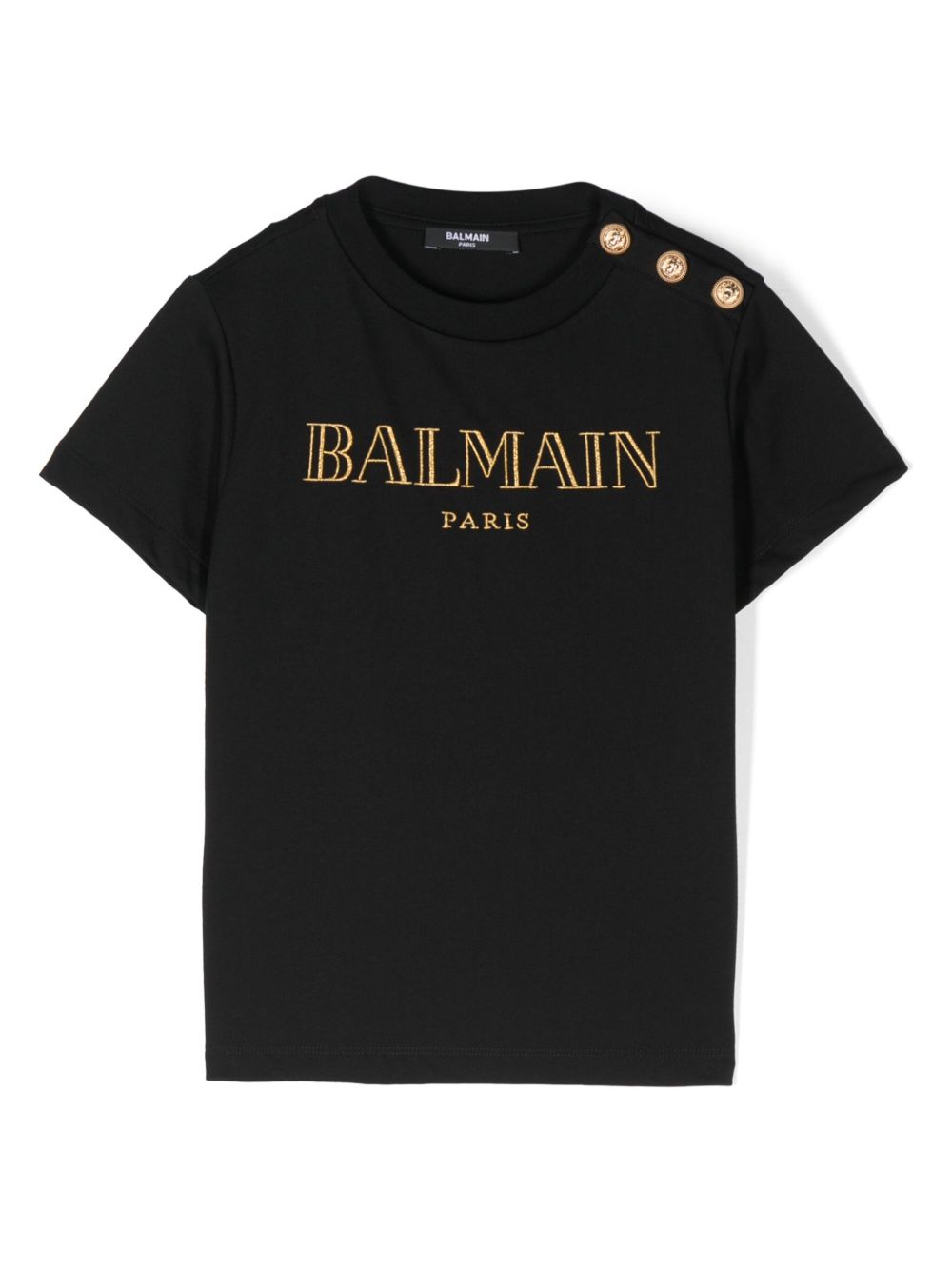 Balmain Kids logo刺绣T恤 - 黑色