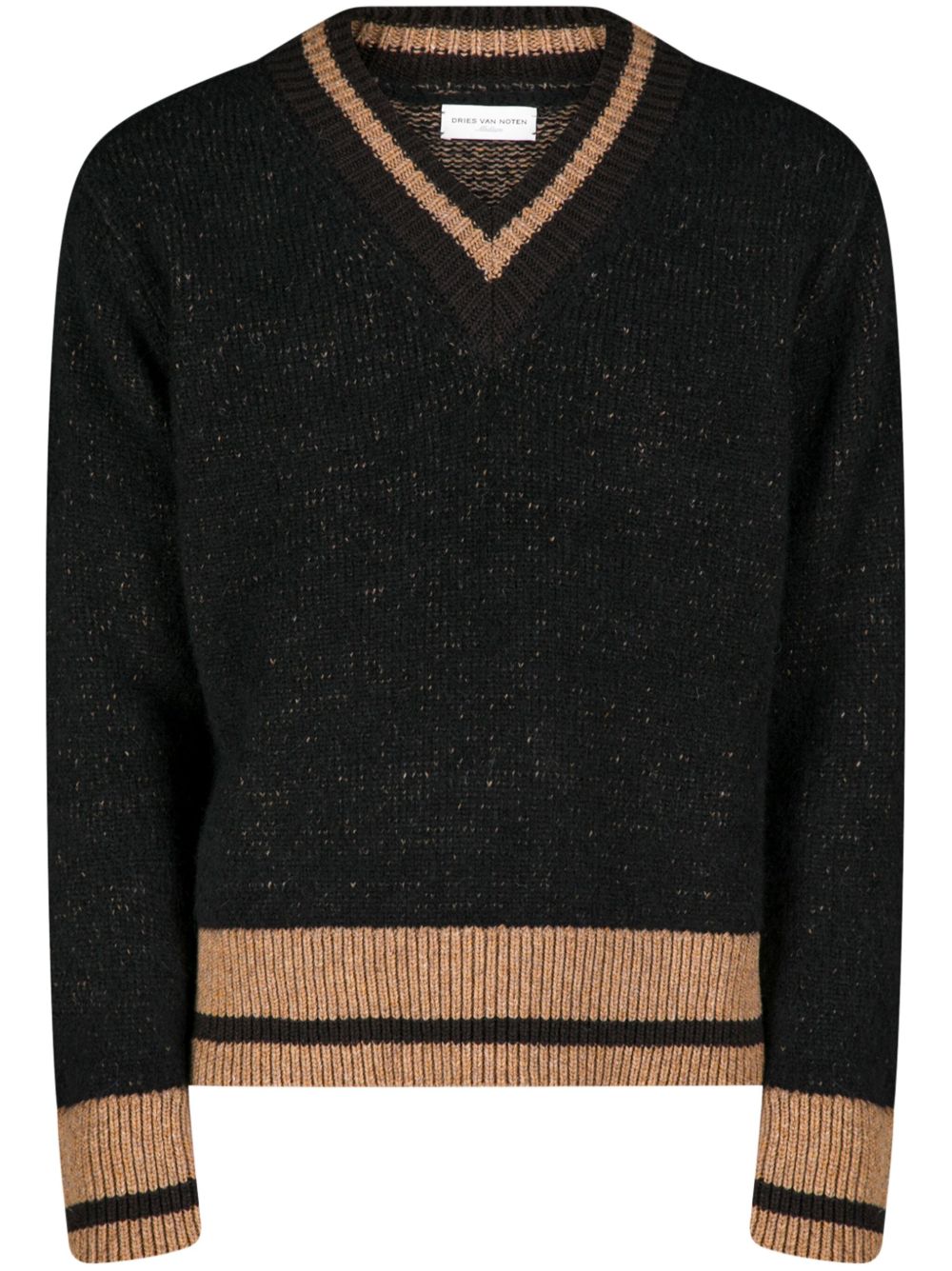 DRIES VAN NOTEN V领条纹毛衣 - 黑色