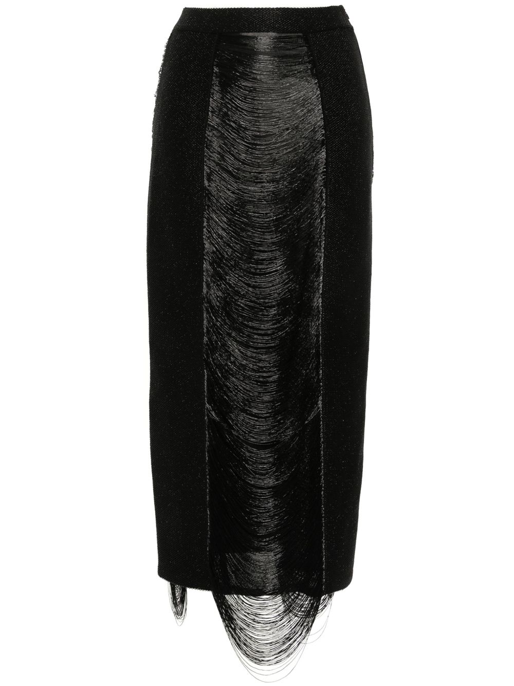 Alexander McQueen 流苏细节拼接半身裙 - 黑色