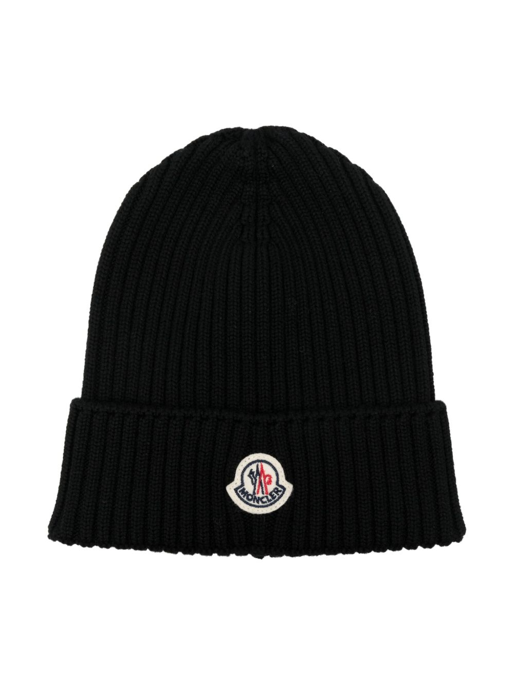 Moncler Enfant 标贴罗纹套头帽 - 黑色
