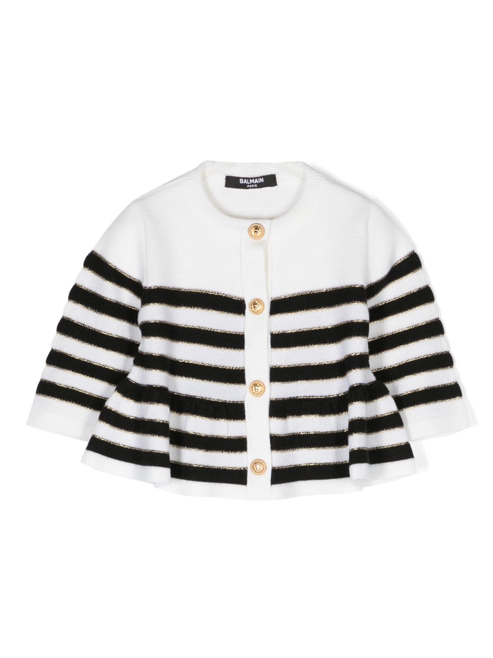 Balmain Kids 条纹束腰伞摆开衫 - 白色