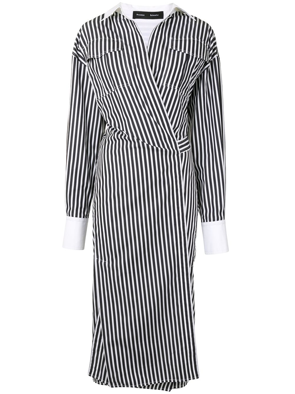 Proenza Schouler 条纹裹身式衬衫裙 - 黑色
