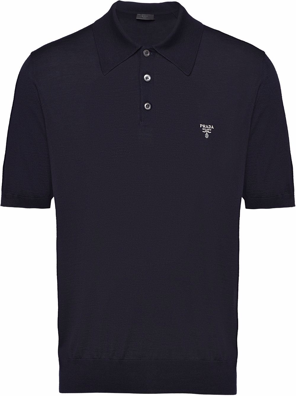 Prada logo刺绣羊毛polo衫 - 蓝色