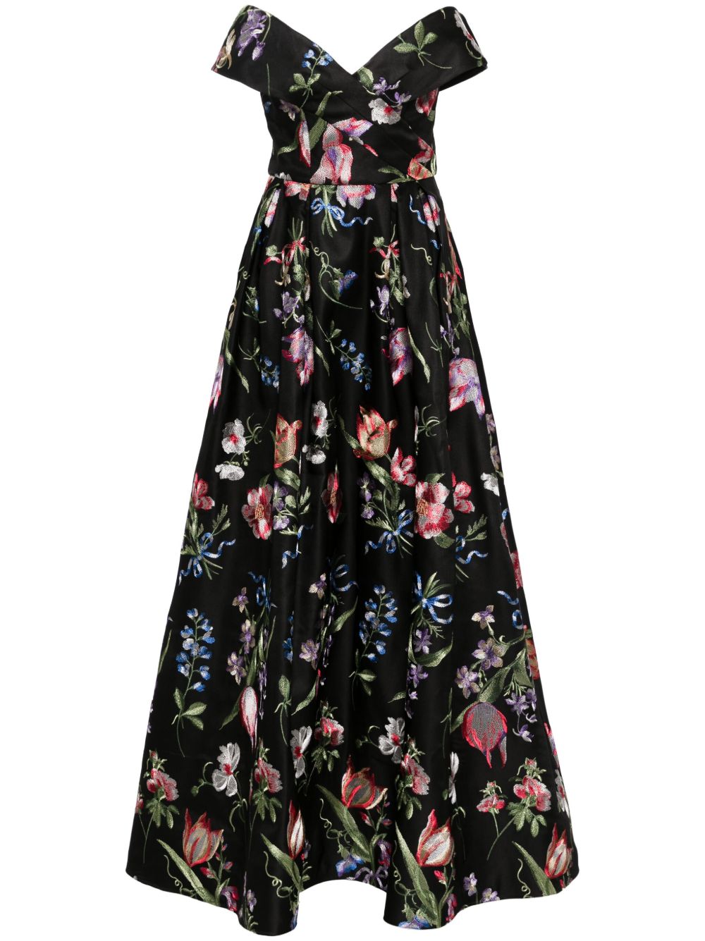 Marchesa Notte Alex 花卉刺绣礼服 - 黑色