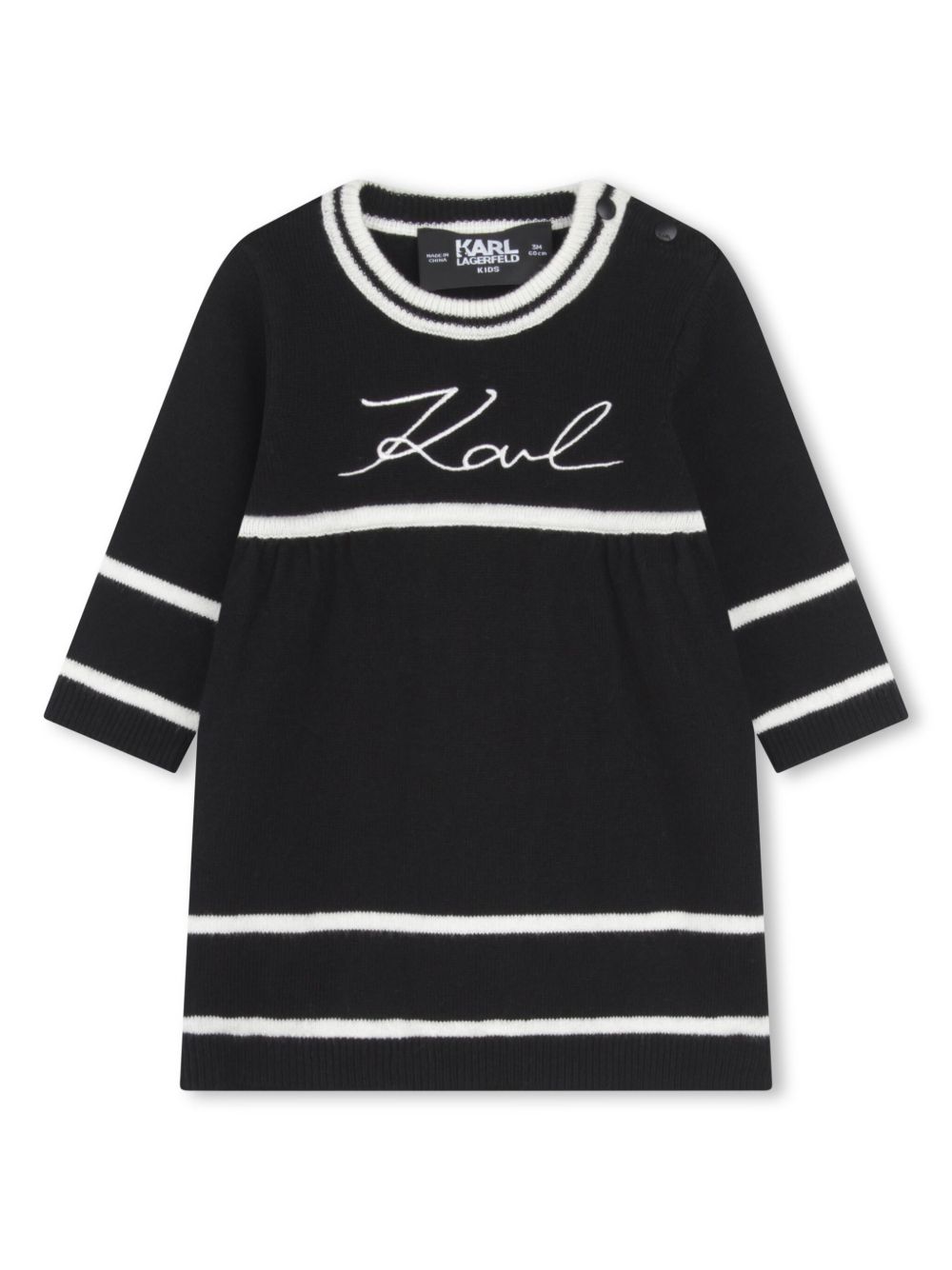 Karl Lagerfeld Kids logo刺绣针织连衣裙 - 黑色