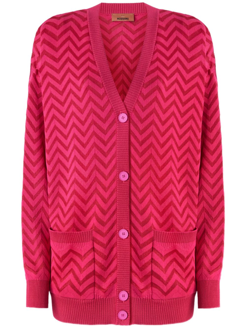 Missoni 人字纹图案编织开衫 - 红色