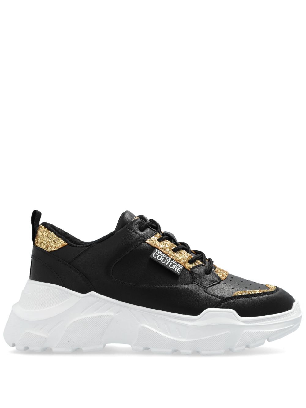 Versace Jeans Couture 标贴亮片金葱细节运动鞋 - 黑色