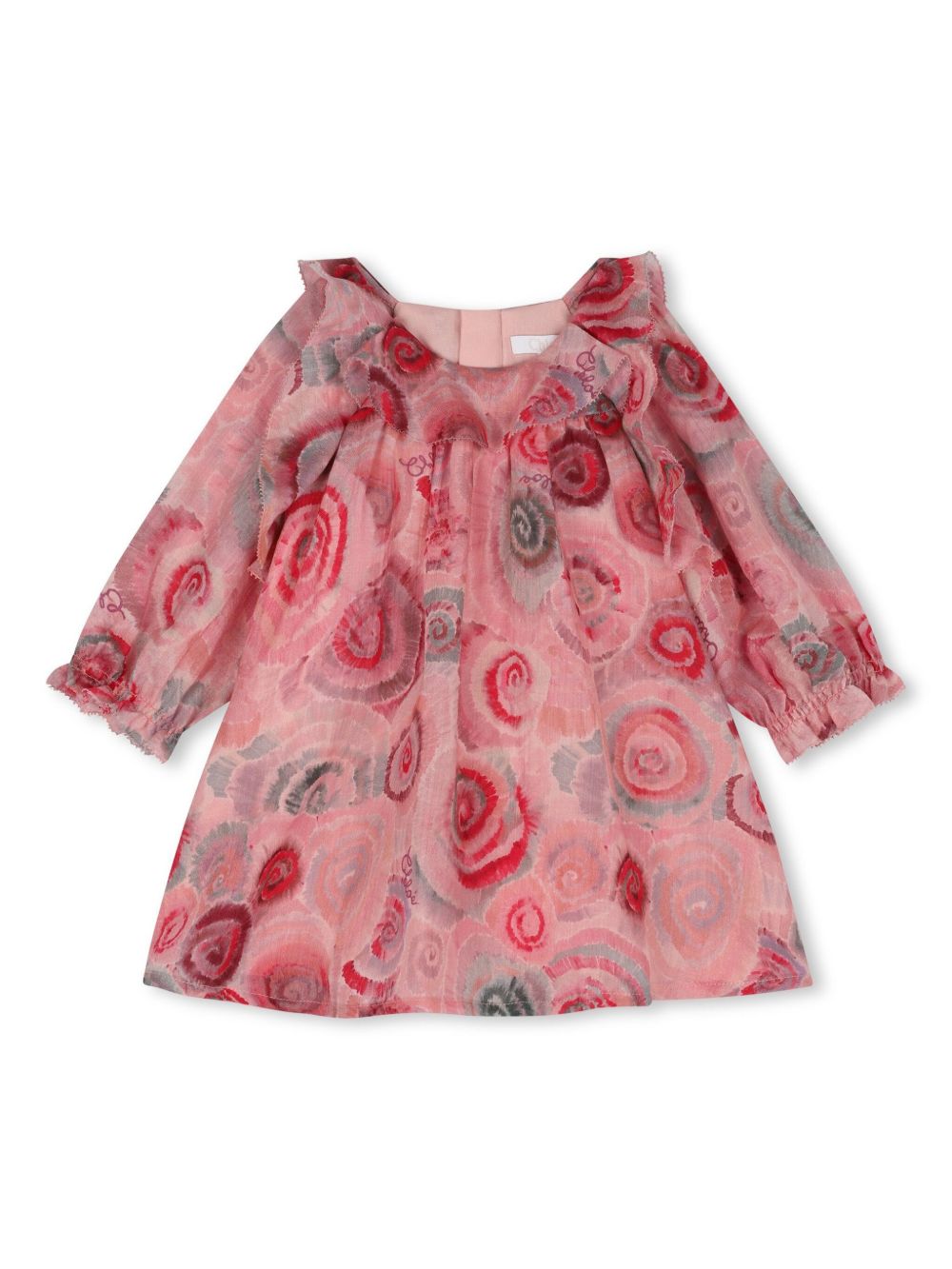 Chloé Kids 花卉印花荷叶边连衣裙 - 粉色