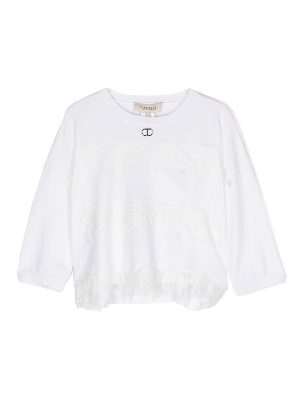 TWINSET Kids 蕾丝细节针织上衣 - 白色