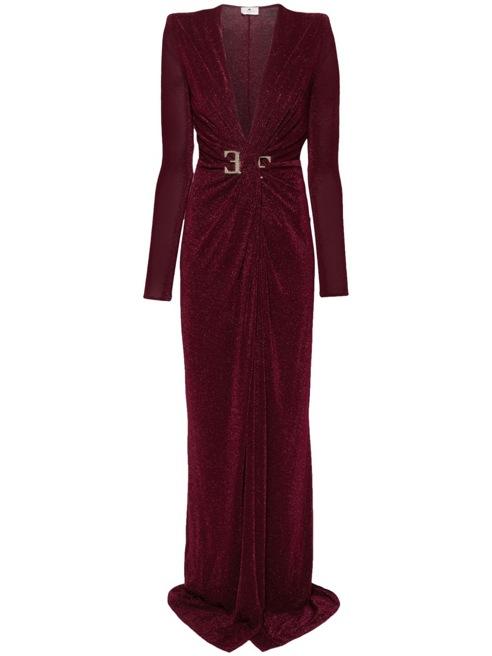 Elisabetta Franchi V领金银丝礼服 - 红色