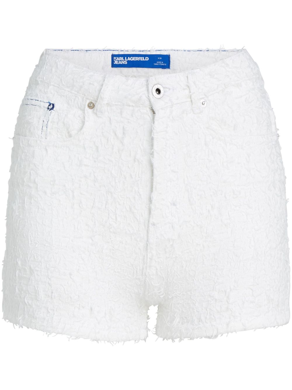 Karl Lagerfeld Jeans 仿羔皮呢高腰牛仔短裤 - 白色