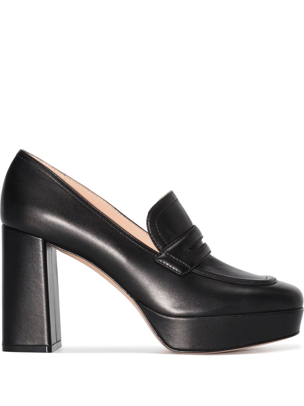 Gianvito Rossi 水台式皮质高跟乐福鞋 - 黑色