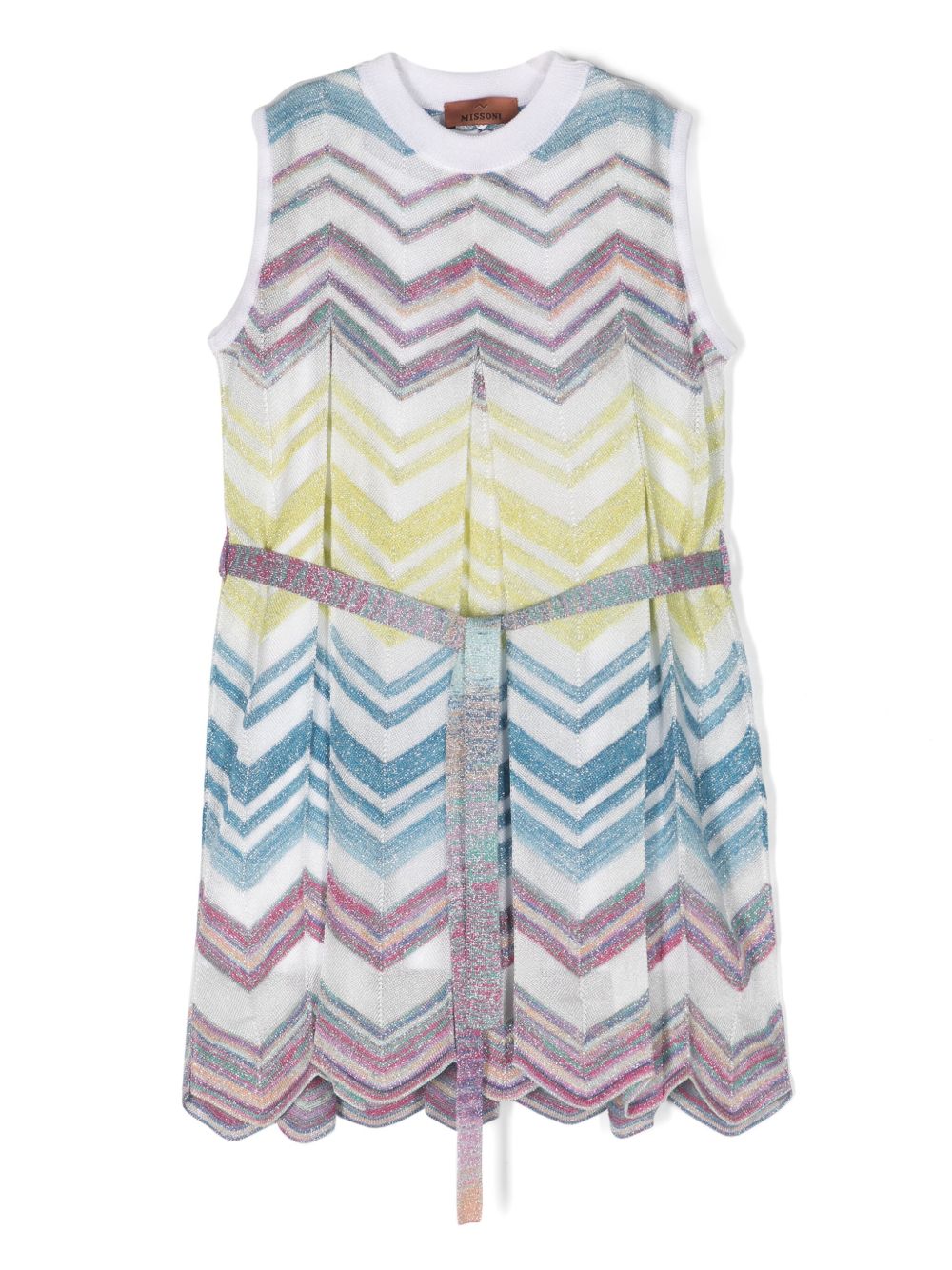 Missoni Kids Z字形图案束腰连衣裙 - 白色