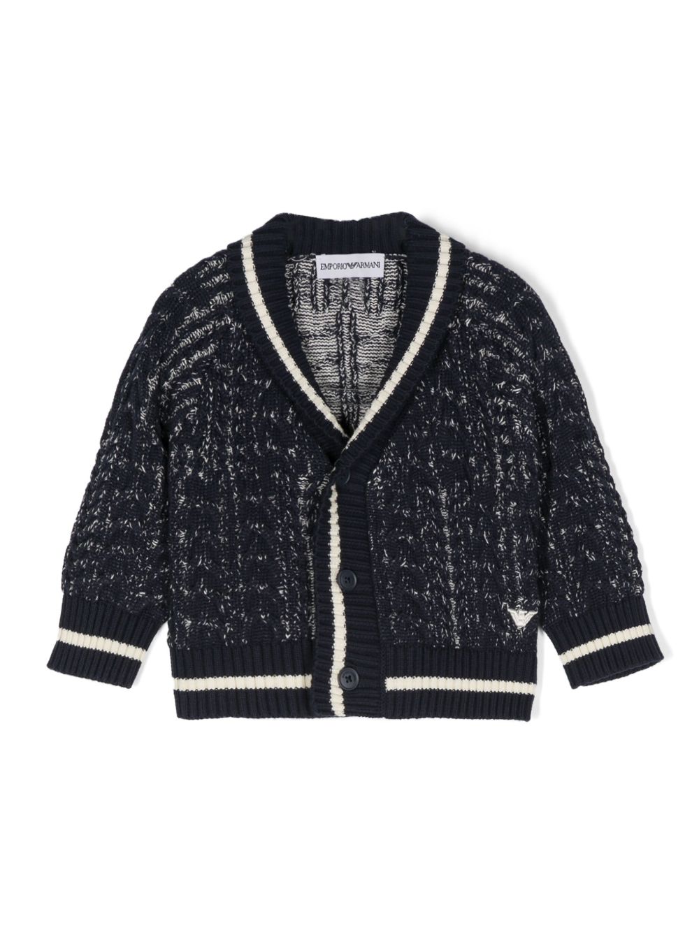 Emporio Armani Kids logo刺绣混色针织开衫 - 蓝色