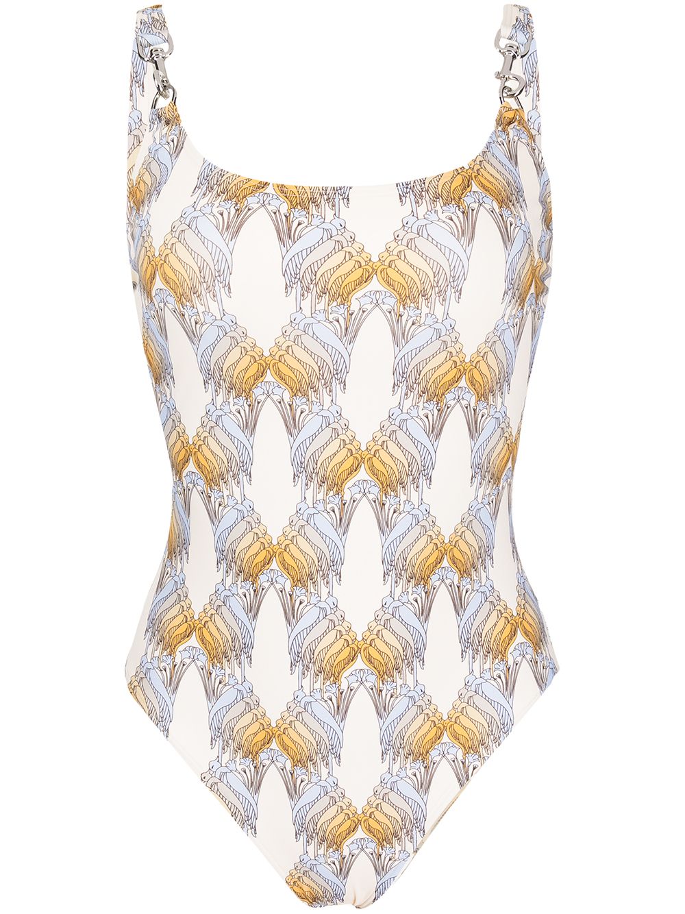 Tory Burch 图案印花连体泳衣 - 中性色