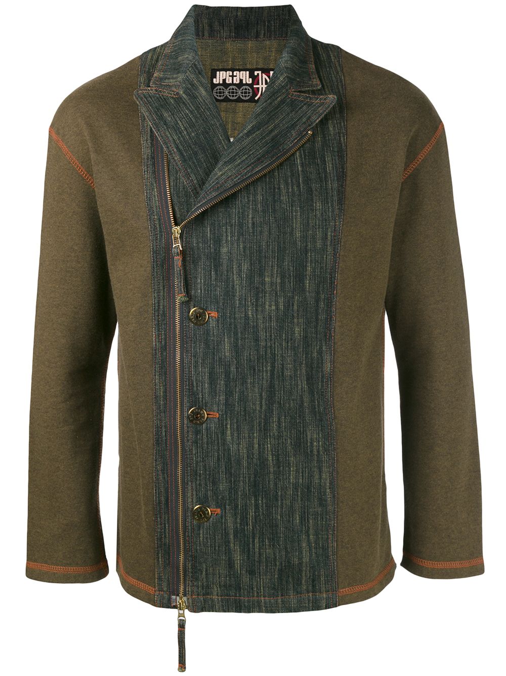 Jean Paul Gaultier Pre-Owned 古着水洗牛仔拼接机车夹克 - 绿色