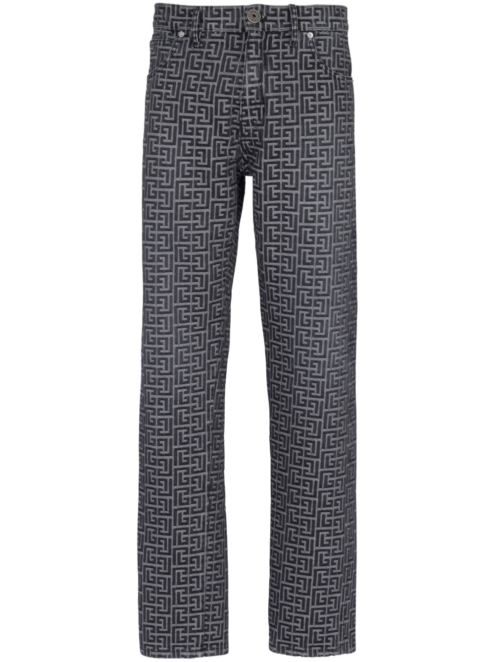 Balmain 经典logo提花直筒牛仔裤 - 黑色